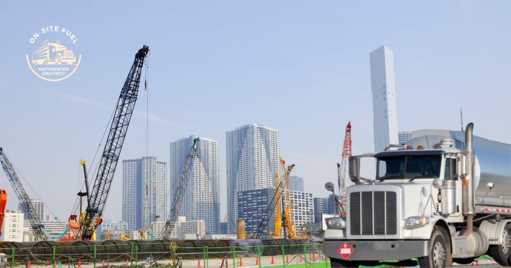 Construction site with high-rise buildings in the background. On-Site Fuel Diesel Delivery Company